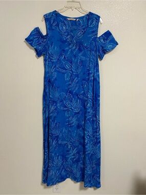Soft Surroundings Dress Women Size Medium Blue botanical Batik Maxi Dress